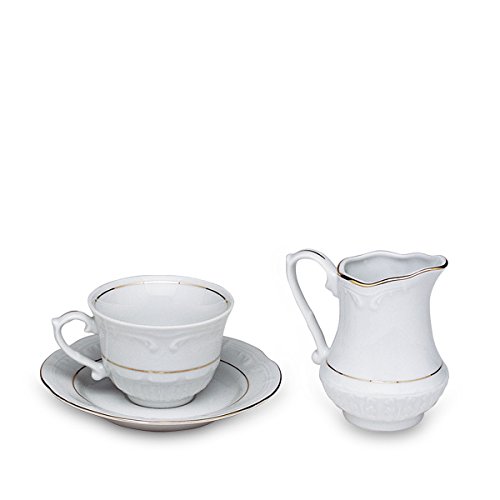 JUEGO DE CAFÉ 27 PIEZAS Modelo"LUBECK PLATINUM" Porcelana Blanca decorada con dos filos plateados