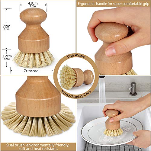 Juego de cepillos para limpieza de platos para el hogar, con asa, fregador de platos, cepillos de limpieza de madera duraderos para platos, ollas, sartenes (4 cepillos y 2 esponjas de lufa)