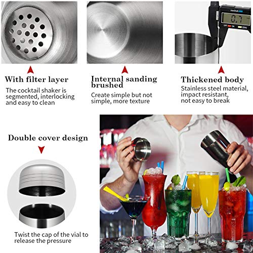 Juego de Coctelera 9pcs Herramientas de Barra de Cóctel de Acero Inoxidable, Profesional Coctelera Kit de 750ml, Cocktail Shaker Boston Set para Bar