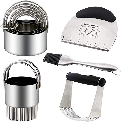 Juego de cortadores de galletas Cortadores de Pastelería de Acero Inoxidable raspador Cortador de masa Batidora de pastelería con cepillo para utensilios de cocina profesionales para hornear