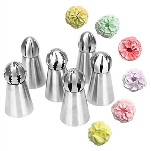 Juego de decoración de tartas, 6 piezas de acero inoxidable ruso para pasteles, decoración de pasteles, boquillas de bola rusa para boquillas