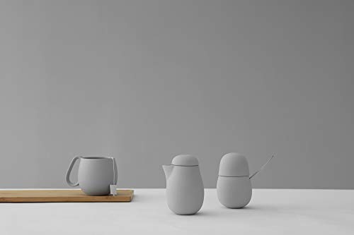 Juego de diseño azucarero y jarrita de leche para café y te porcelana con cucharilla de acero inox, 2 pzas, beige