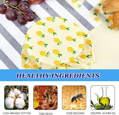 Juego de envolturas de cera de abeja | Almacenamiento de alimentos naturales orgánicos | Envoltorios de queso y sándwich sin residuos | fundas de plástico sostenible lavables c