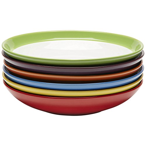 Juego de Platos Hondos - Vajilla Platos para Pasta - Set de Platos Soperos - Juego de Platos de Ceramica de Colores - Vajilla Completa 6 Personas - 1L - 24cm