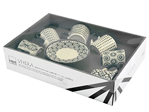 Juego de Seis Tazas de café STW Decoración, Negras con Plato, 90 CC Porcelana H & H