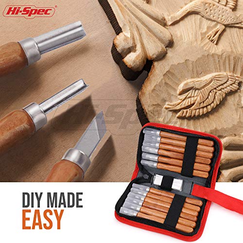 Juego de talla y elaboración de figuras en madera Hi-Spec de 13 piezas para tallado de virutas, figuras en relieve y tallado de piezas. Ideal para manualidades y para los aficionados al bricolaje
