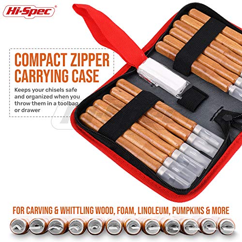 Juego de talla y elaboración de figuras en madera Hi-Spec de 13 piezas para tallado de virutas, figuras en relieve y tallado de piezas. Ideal para manualidades y para los aficionados al bricolaje