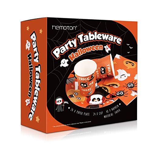 Juego de vajilla de papel para fiesta de Halloween Hemoton con 24 platos, 24 vasos y 48 servilletas