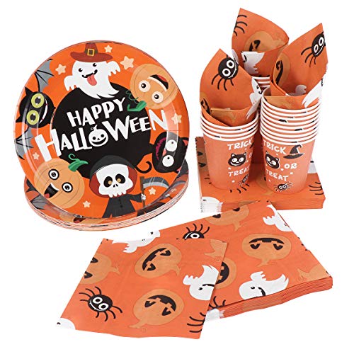 Juego de vajilla de papel para fiesta de Halloween Hemoton con 24 platos, 24 vasos y 48 servilletas