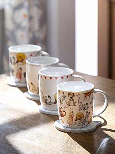 Juego Tazas de Café, Tazas Desayuno Originales de Té Café, Porcelana con Diseño de Perros, 4 Piezas - Regalos para Amantes de los Perro Mujeres y Hombres
