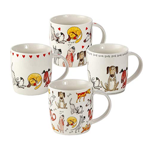 Juego Tazas de Café, Tazas Desayuno Originales de Té Café, Porcelana con Diseño de Perros, 4 Piezas - Regalos para Amantes de los Perro Mujeres y Hombres