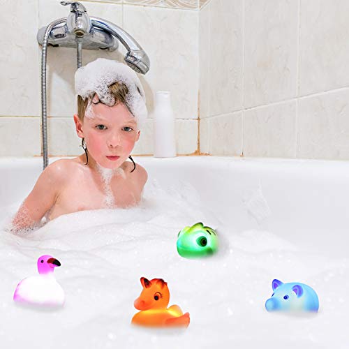 Juguete de Baño Laxdacee, Pack de 12 Animales con Luz, Juguetes de Goma para el Baño con Parpadeo Automático, Juego de Baño y Ducha y de Fiesta en la Piscina, Juguete de Agua para Niños Niñas y Bebés