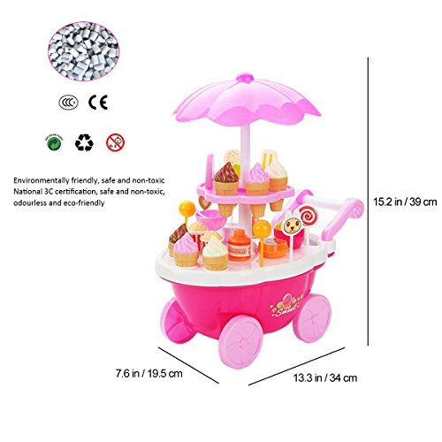 Juguete para niños Ice Cream Trolley, Juega House Toy, Juego de simulación Toy Set, Juguete de rol de niños, Mini Trolley Shop Toy con luz y música
