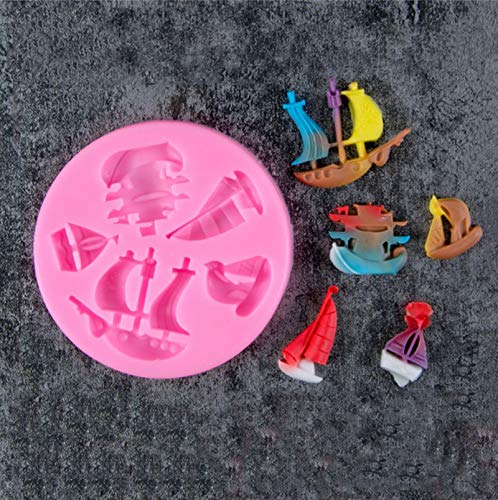 JUNGEN Molde de Silicona en Forma de Barco Pirata Moldes de Fondant para Hornear Decoracion Tartas Pasteles DIY Chocolate Moldes