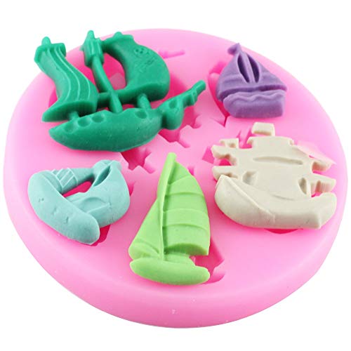 JUNGEN Molde de Silicona en Forma de Barco Pirata Moldes de Fondant para Hornear Decoracion Tartas Pasteles DIY Chocolate Moldes