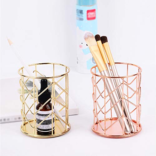 JUNGEN Portalápices de metal creativo con Decoración de patrón de onda de hierro Titular de pluma del hueco Organizador de pincel de maquillaje (Dorado)