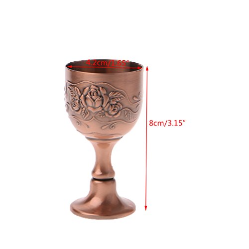 Junlinto, Copa de Vino Hecha a Mano Vintage Copa de Cobre Grabado patrón de Flor pequeño Licor cáliz Rojo