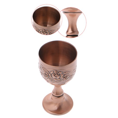 Junlinto, Copa de Vino Hecha a Mano Vintage Copa de Cobre Grabado patrón de Flor pequeño Licor cáliz Rojo