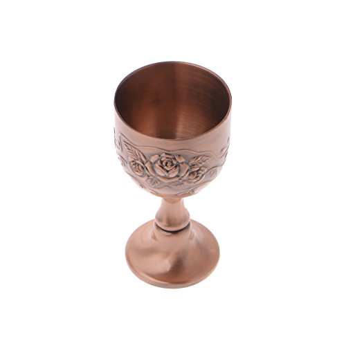 Junlinto, Copa de Vino Hecha a Mano Vintage Copa de Cobre Grabado patrón de Flor pequeño Licor cáliz Rojo