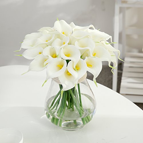 JUSTOYOU - Lirios de agua artificiales, 20 unidades, de látex, sensación real al tacto, para ramos de boda, hogar, hotel, jardín, decoración, tela, blanco, amarillo, 20PCS