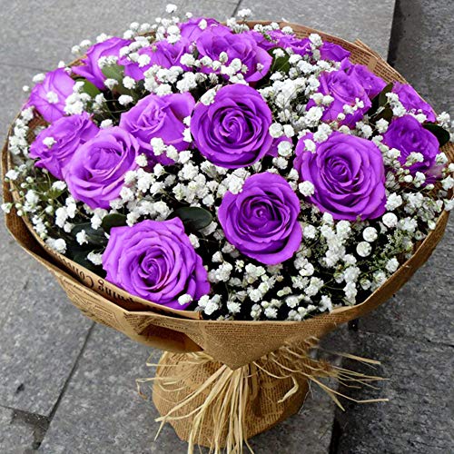 JUSTOYOU - Ramo de rosas artificiales de seda (10 unidades) morado