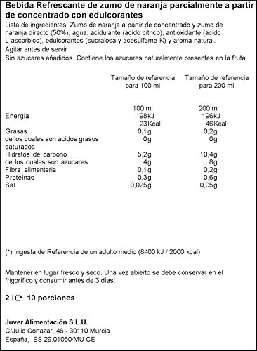 Juver - Bebida Refrescante Sin Azúcar Naranja 2 L
