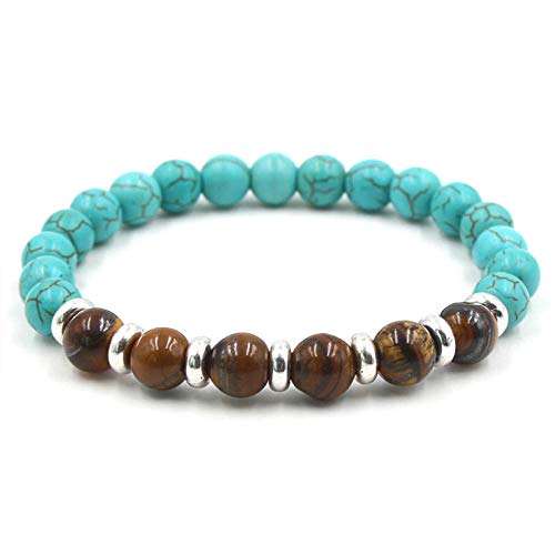 JXKA Pulsera Hombre Punk Pulsera Turquesa de 8 mm Piedra Natural Fruta Azul Pulsera de Piedra del Emperador Verde-Alabastro