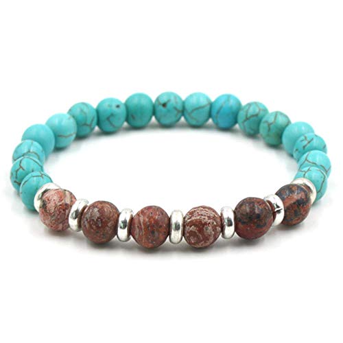 JXKA Pulsera Hombre Punk Pulsera Turquesa de 8 mm Piedra Natural Fruta Azul Pulsera de Piedra del Emperador Verde-Alabastro