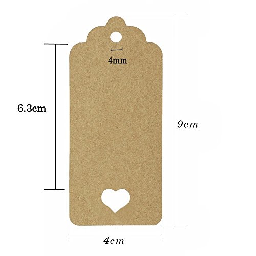 JZK 100 Blanco y 100 marrón corazón etiquetas regalo papel kraft + 40m cuerda juta, etiquetas precio equipaje regalo para boda fiesta cumpleaños caja favor bolso caja regalo diy marcador
