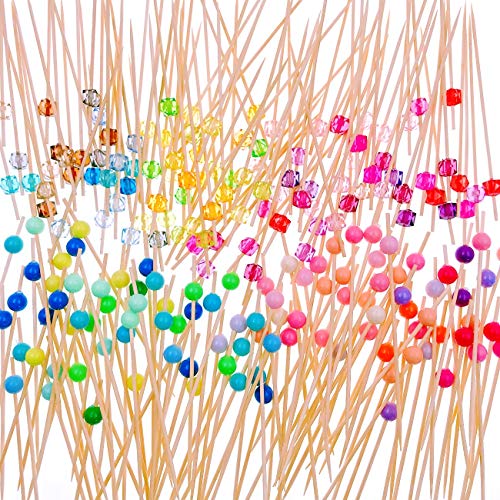 JZK 200 x Palillos de cóctel de bambú con Cuentas de acrílico de Colores 12cm palillo de Dientes Largo cócteles decoración para Fiesta Tapas sándwiches brocheta de Frutas canapés Aperitivo