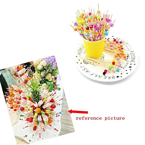 JZK 200 x Palillos de cóctel de bambú con Cuentas de acrílico de Colores 12cm palillo de Dientes Largo cócteles decoración para Fiesta Tapas sándwiches brocheta de Frutas canapés Aperitivo