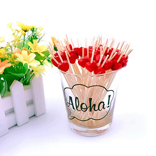 JZK 200 x Palillos de dientes cóctel decoración 12 cm con corazón rojo para fiesta decoración tapas aperitivo canapes pincho fruta