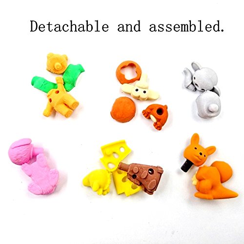 JZK 32 x Gomas borrar Animal pequeño Borrador Juguete Desmontable para niños Regalo Fiesta de cumpleaños Navidad Oficina Escuela papeleria Suministros