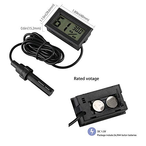 JZK 4 x Pequeño Digital Acuario termómetro higrómetro con sonda y batería, medidor de Temperatura del Agua medidor de Humedad para Acuario Marino, incubadora, Tanque de Reptiles