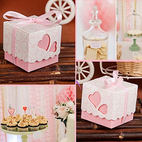 JZK 50 x Rose cajas de corazón cajita regalo bautizo con cinta para caramelos regalo bombones recuerdos bautizos bodas para boda cumpleaños fiesta bienvenida bebé sagrada comunión detalle