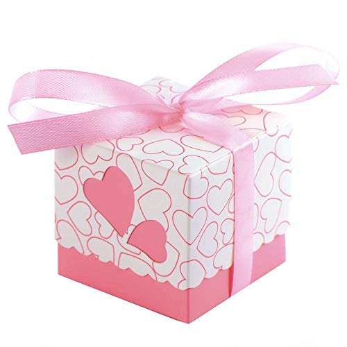 JZK 50 x Rose cajas de corazón cajita regalo bautizo con cinta para caramelos regalo bombones recuerdos bautizos bodas para boda cumpleaños fiesta bienvenida bebé sagrada comunión detalle