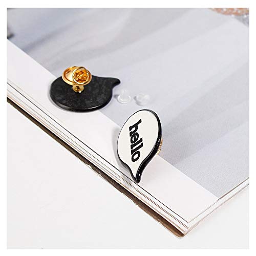 KAERMA Tie Tac Solapa Pin Broches Mensaje Hola Negro y Blanco Esmalte Insignias 3cm X2.2cm 1PC Accesorios de Moda