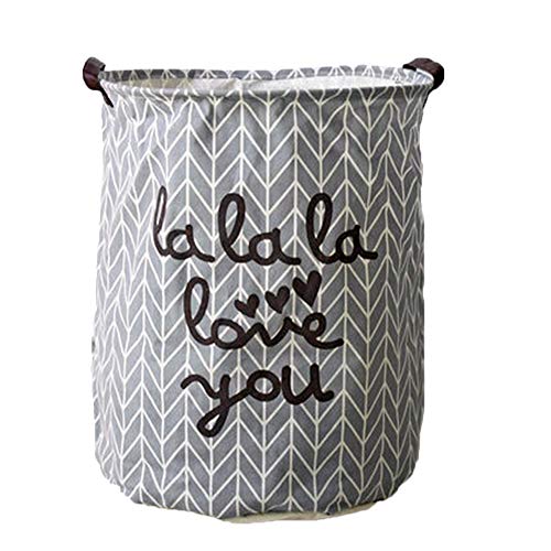 Kanggest Cubo Plegable de Lino y algodón Cesta para la Ropa Sucia, Bolsa de Almacenamiento para Colada. Barril Durable para Ropa (Gris)