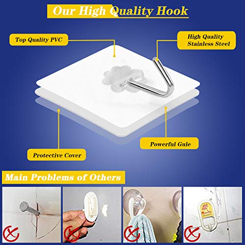 kaoku Adhesive Strong Nail Free Reusable transparente Heavy Duty Bathroom Kitchen Door Hook Ceiling Hanger, Waterproof & oilpr impermeable, 10 Pack (10 kg/22 libras Max)