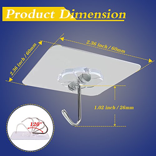 kaoku Adhesive Strong Nail Free Reusable transparente Heavy Duty Bathroom Kitchen Door Hook Ceiling Hanger, Waterproof & oilpr impermeable, 10 Pack (10 kg/22 libras Max)