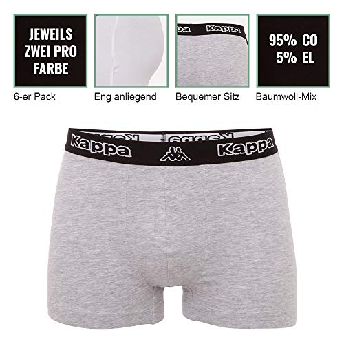 Kappa VINESTA - Juego de 6 calzoncillos tipo bóxer estrechos para hombres, pantalones cortos deportivos de algodón suave, corte cómodo, lavadora y secadora multicolor XL