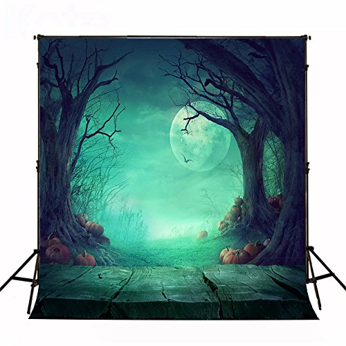 Kate Hallween telón de fondo para fotografía verde noche de luna Photocall Bakcground para niños Halloween Studio fotos 5 x 7ft (1.5 x 2.2 m)