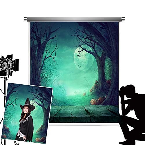 Kate Hallween telón de fondo para fotografía verde noche de luna Photocall Bakcground para niños Halloween Studio fotos 5 x 7ft (1.5 x 2.2 m)