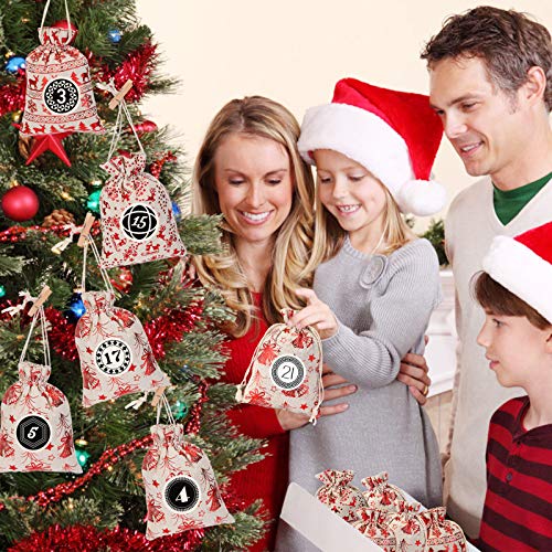 KATELUO Calendario de Adviento, Bolsa de Calendario de Adviento,Bolsas de Regalo Navidad Calendario de Adviento,Bolsa de Regalo Navidad, Arbol de Navidad Decoracion, 24pcs