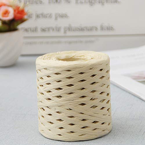 Keleily Cinta de Rafia, Rafia Colores de 2 Rollos, Hilo de Rafia 200M, Cinta de Papel para Envoltura de Regalos, Artesanía, Decoración, Tejido, Floristería, Navidad, Beige, Marrón