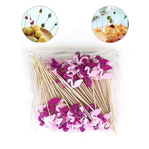 Keleily Palitos de fruta Palitos de cóctel de bambú Palillos de dientes Cake Topper Sandwich creativo Banderas de bricolaje para suministros de decoración de banquetes de boda (100 PCS,flamenco)