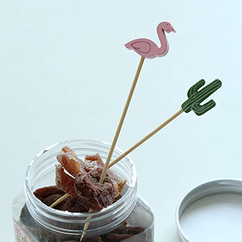 Keleily Palitos de fruta Palitos de cóctel de bambú Palillos de dientes Cake Topper Sandwich creativo Banderas de bricolaje para suministros de decoración de banquetes de boda (100 PCS,flamenco)