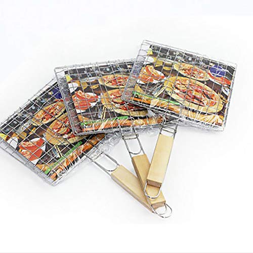Kelisidunaec - Cesta para parrillas de barbacoa portátil, rejilla de alambre plegable con mango para pescado, verduras, carne de jardín barbacoa herramienta de cocina