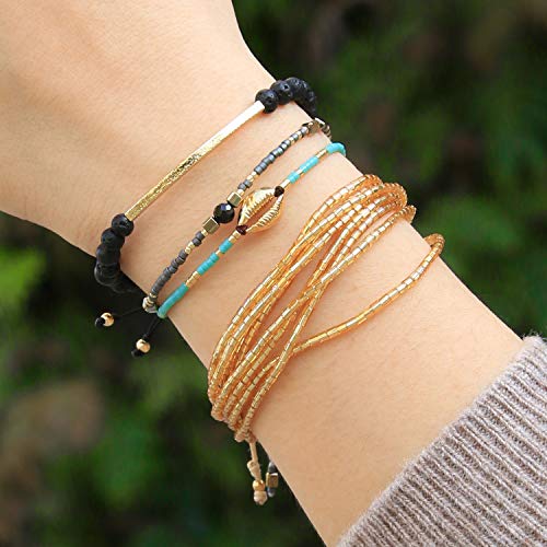 KELITCH Amistad Esposas Hecho A Mano Soltero Hebra Oro Rebordeado Bar Esposas Elegante Brazalete (Negro)