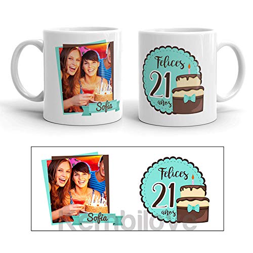 Kembilove Taza de Café Cumpleaños – Taza de Desayuno con Foto Personalizada Cumpleaños – Taza de Café y Té para Amigos – Taza de Cerámica Impresa – Tazas de de 350 ml Amigos
